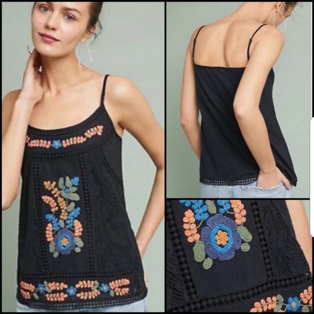 Anthropologie Laney Embroidered Swing Cami